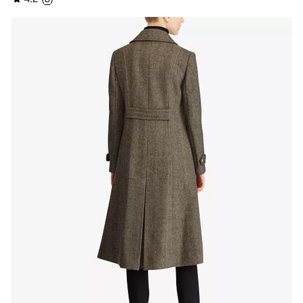 Ralph Lauren Brown Herringbone Double-Breasted Maxi Pea Coat - Picture 11 of 11